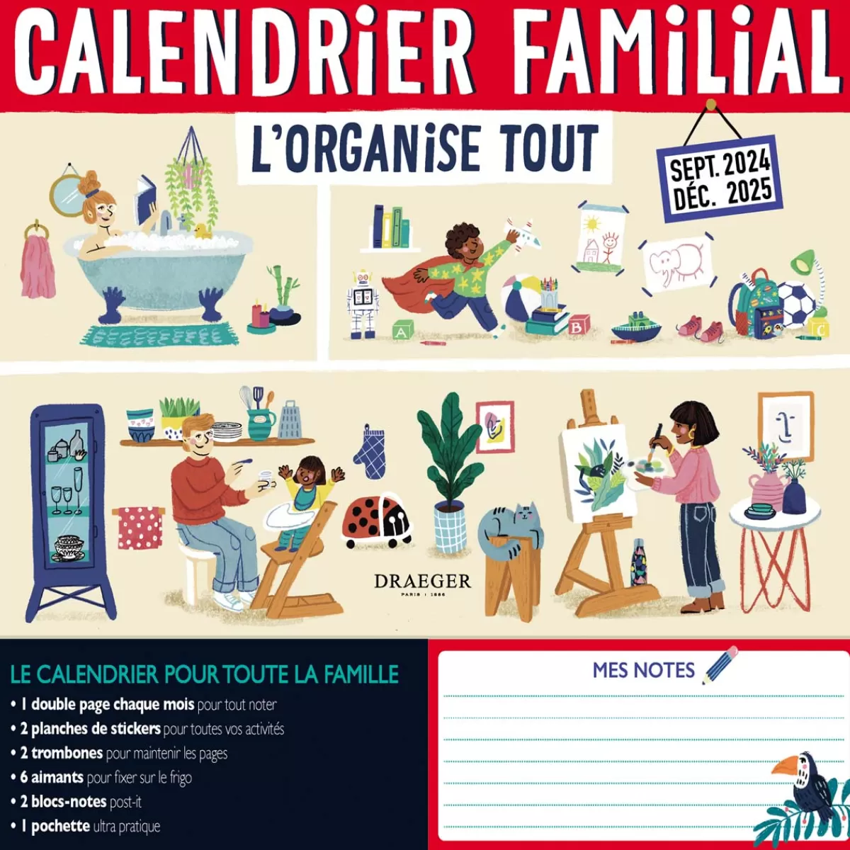 Clearance Draeger Paris Calendrier familial 2024-2025 - 28,5x28 cm - L'organise tout