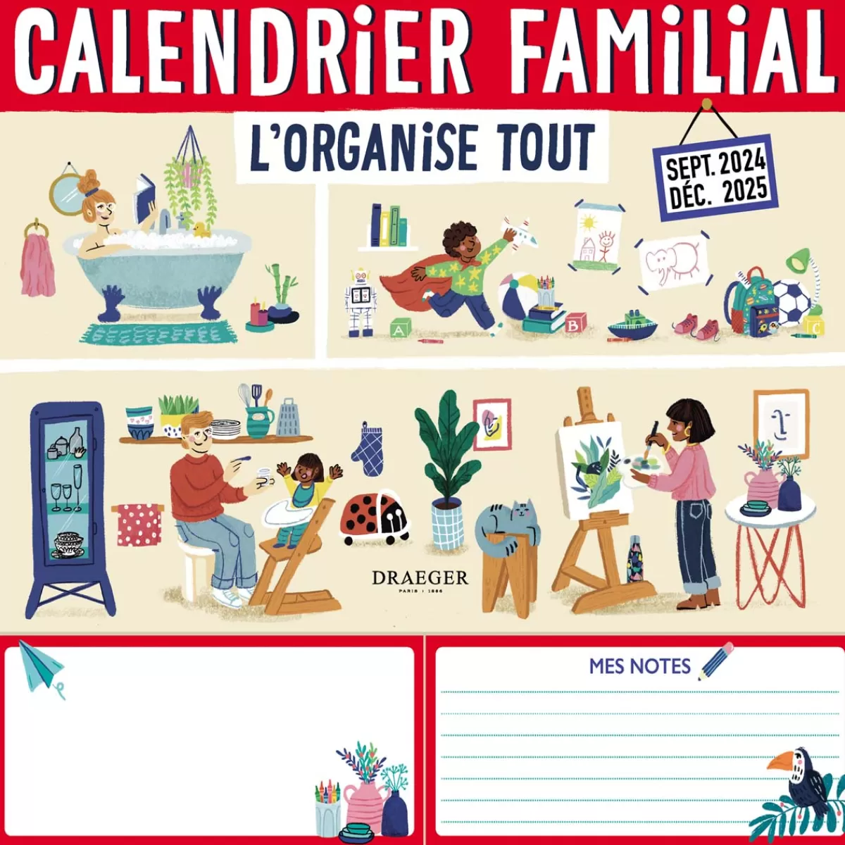 Clearance Draeger Paris Calendrier familial 2024-2025 - 28,5x28 cm - L'organise tout