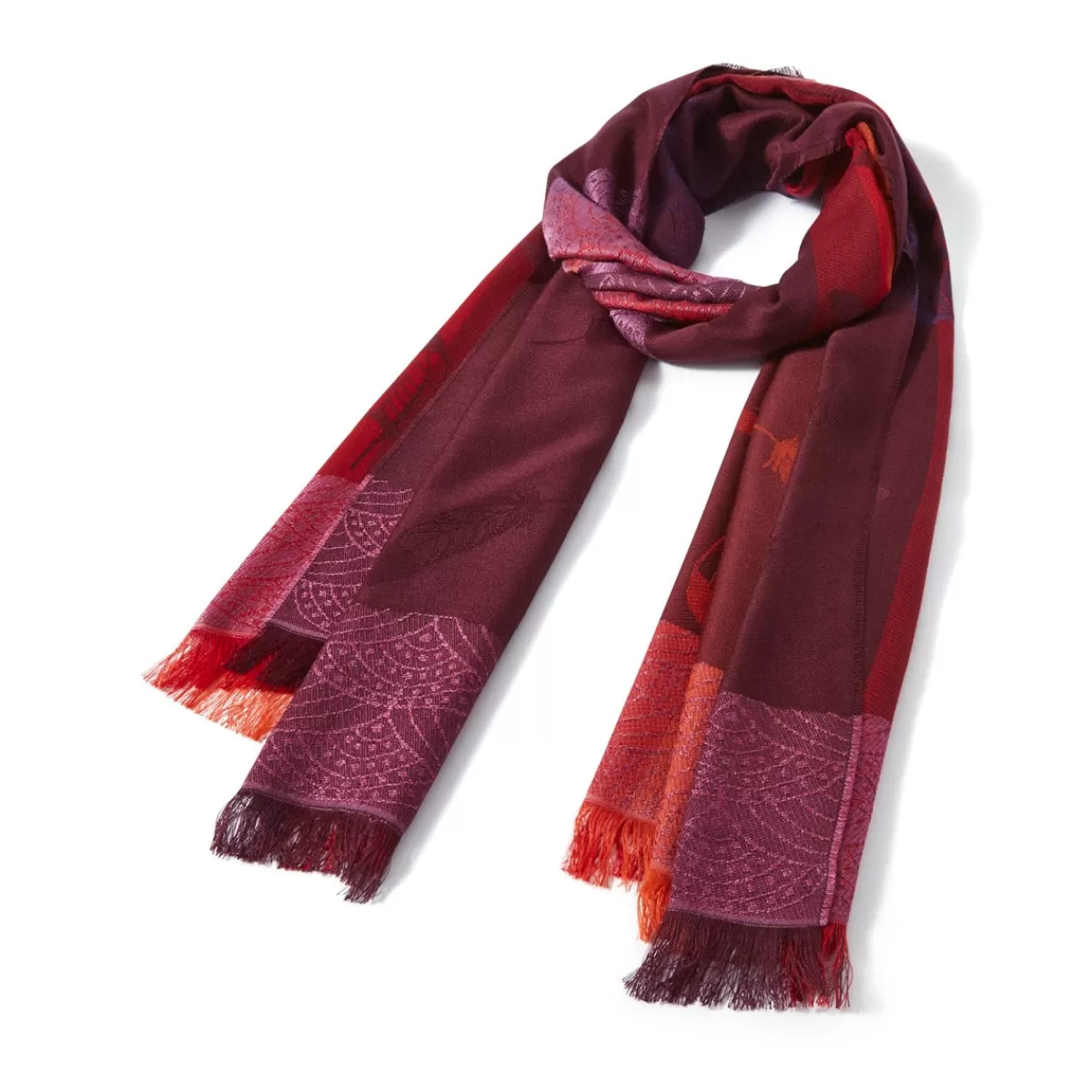 Sale Draeger Paris Etole Jacquard Plumes Bordeaux Orange