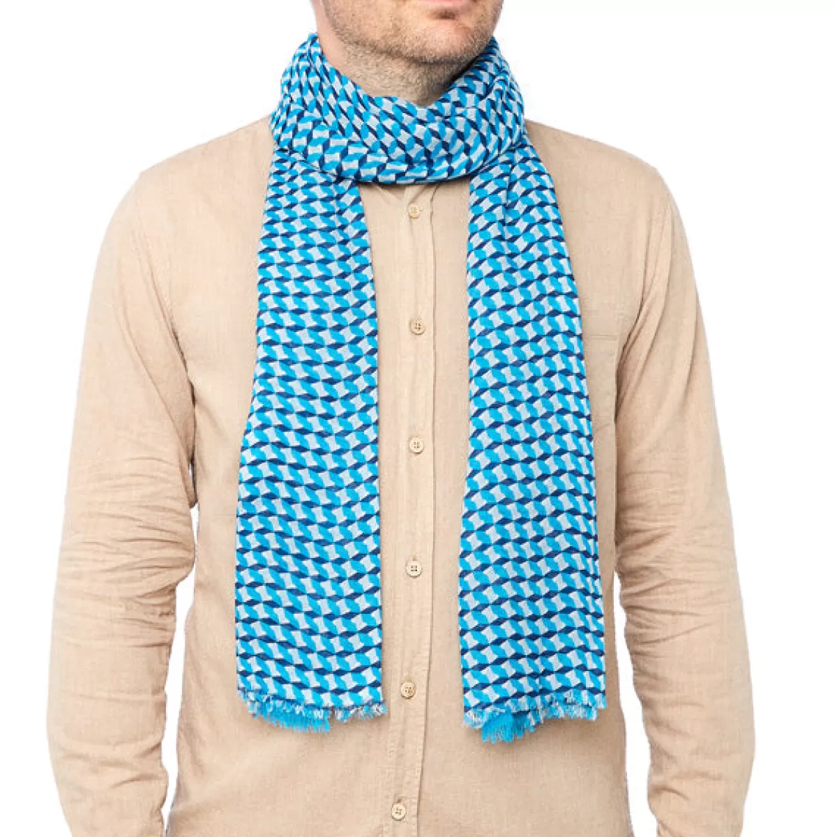 Best Sale Draeger Paris Foulard imprimé Kaleidoscope - Bleu - Homme - 70x180 cm - Draeger