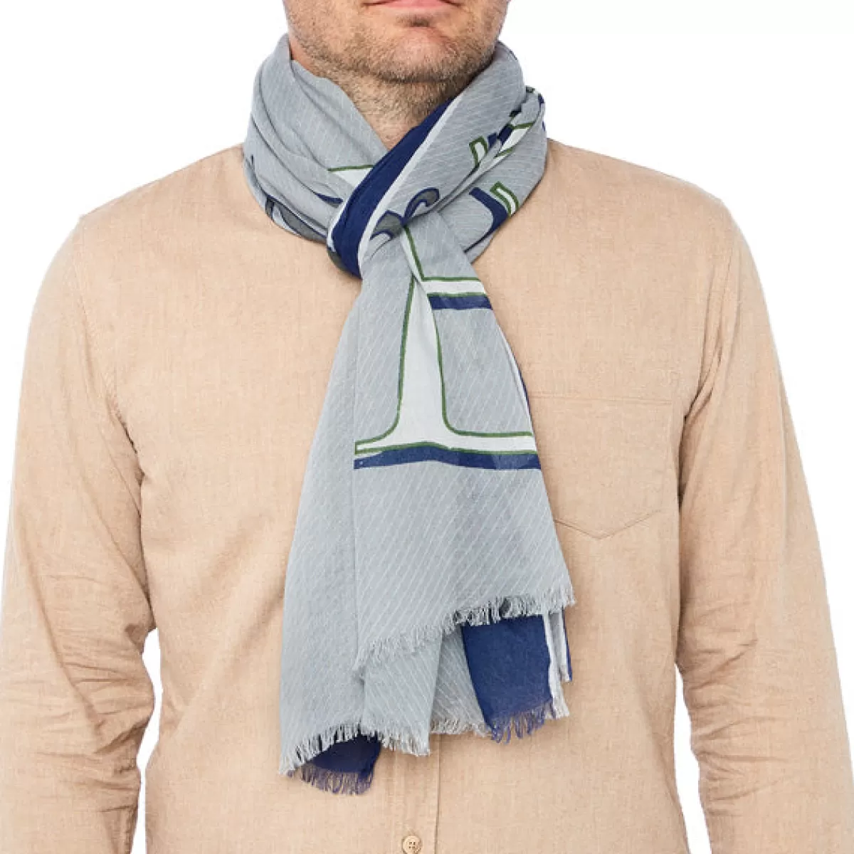 Outlet Draeger Paris Foulard imprimé Lettres Draeger - Gris - Homme - 70x180 cm