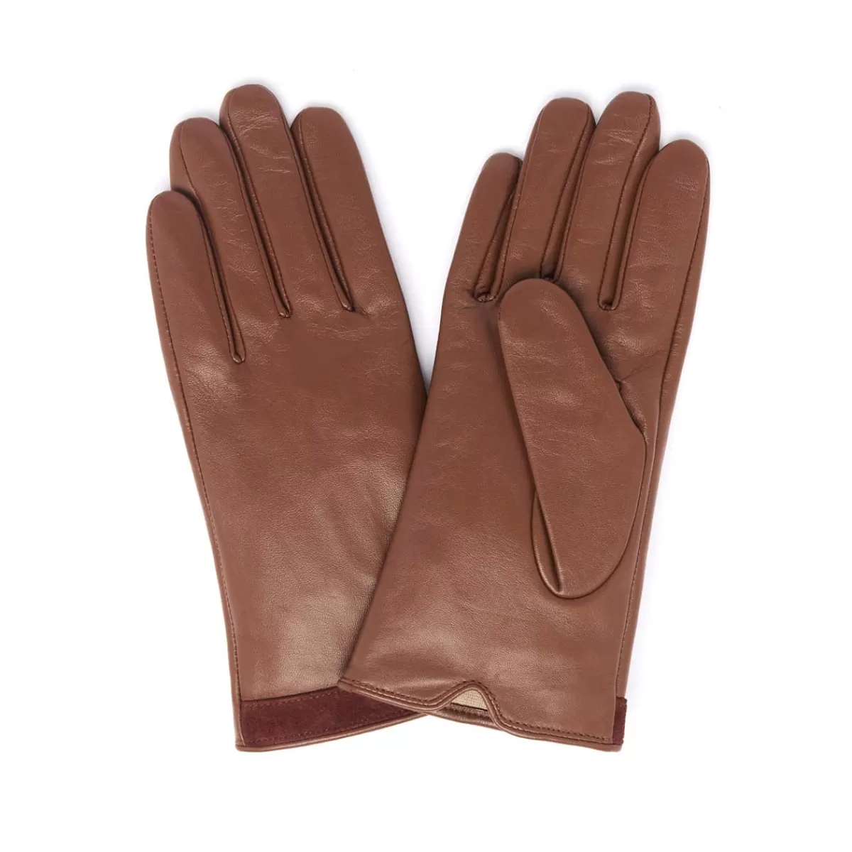 Clearance Draeger Paris Gants Bi-Matière en Cuir d’Agneau - Cognac