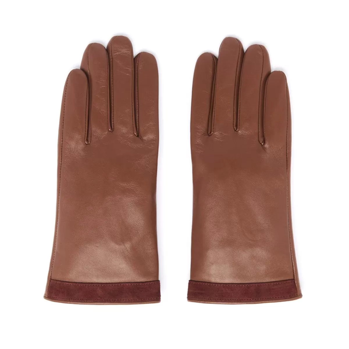 Clearance Draeger Paris Gants Bi-Matière en Cuir d’Agneau - Cognac