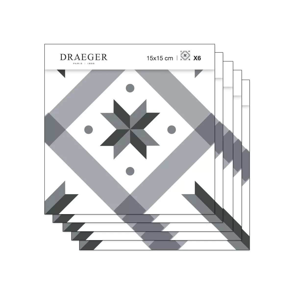 Online Draeger Paris Lot de 5 Stickers Carrelage 15x15 cm Etoile Grise