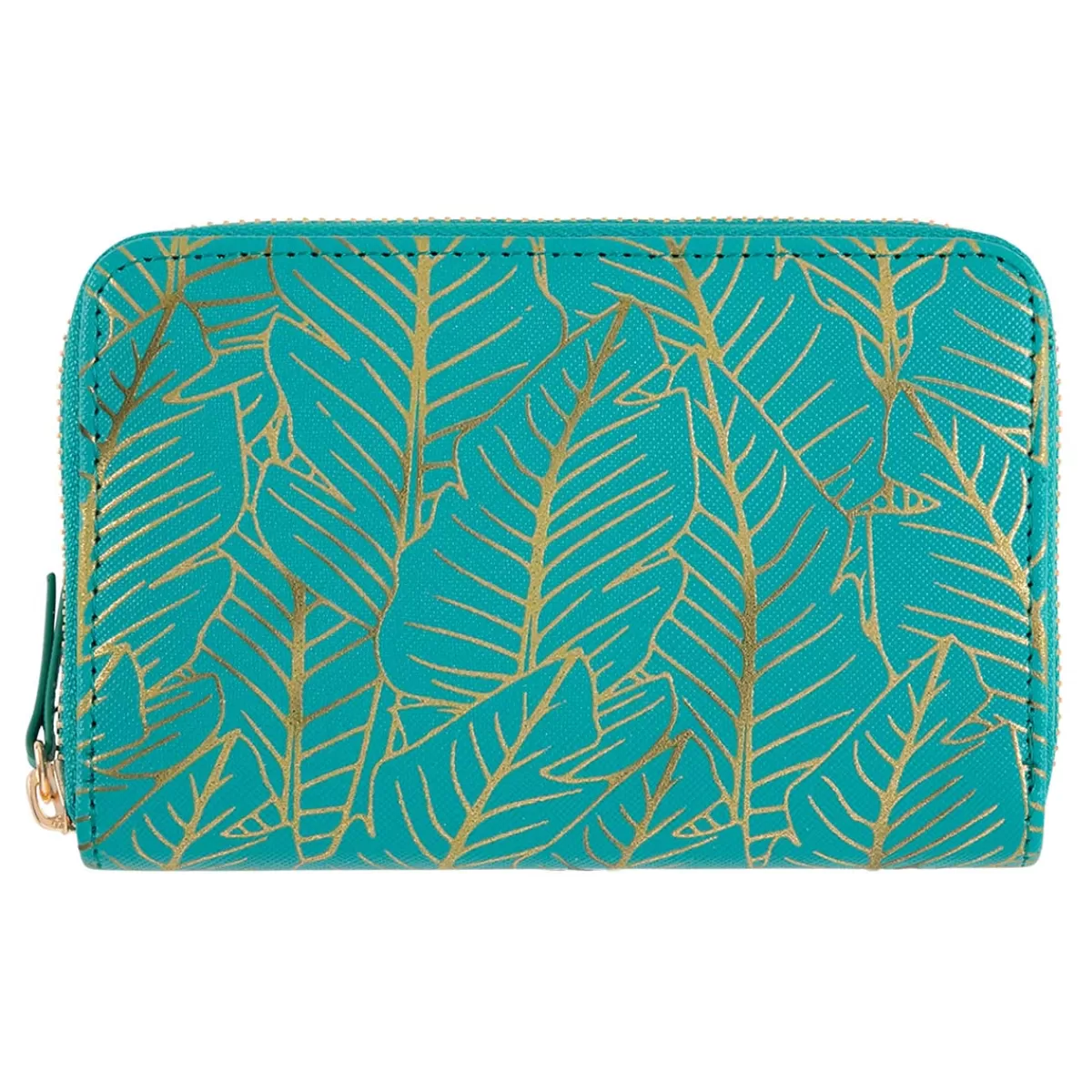 Fashion Draeger Paris Portefeuille femme - feuilles dorées - turquoise