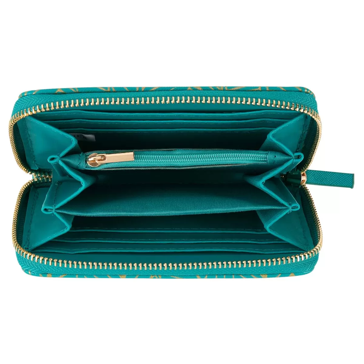 Fashion Draeger Paris Portefeuille femme - feuilles dorées - turquoise