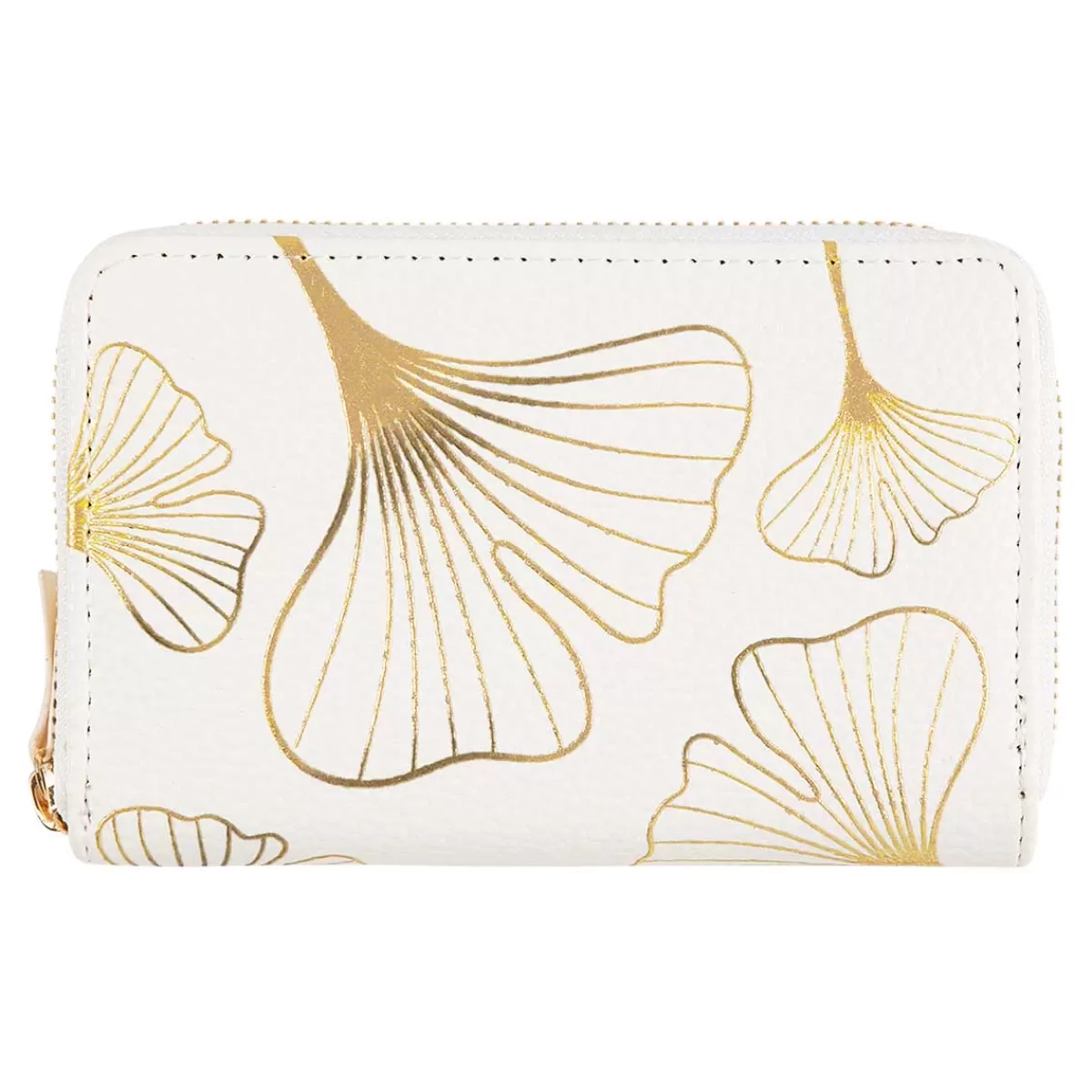 New Draeger Paris Portefeuille femme - feuilles ginkgo dorées - blanc