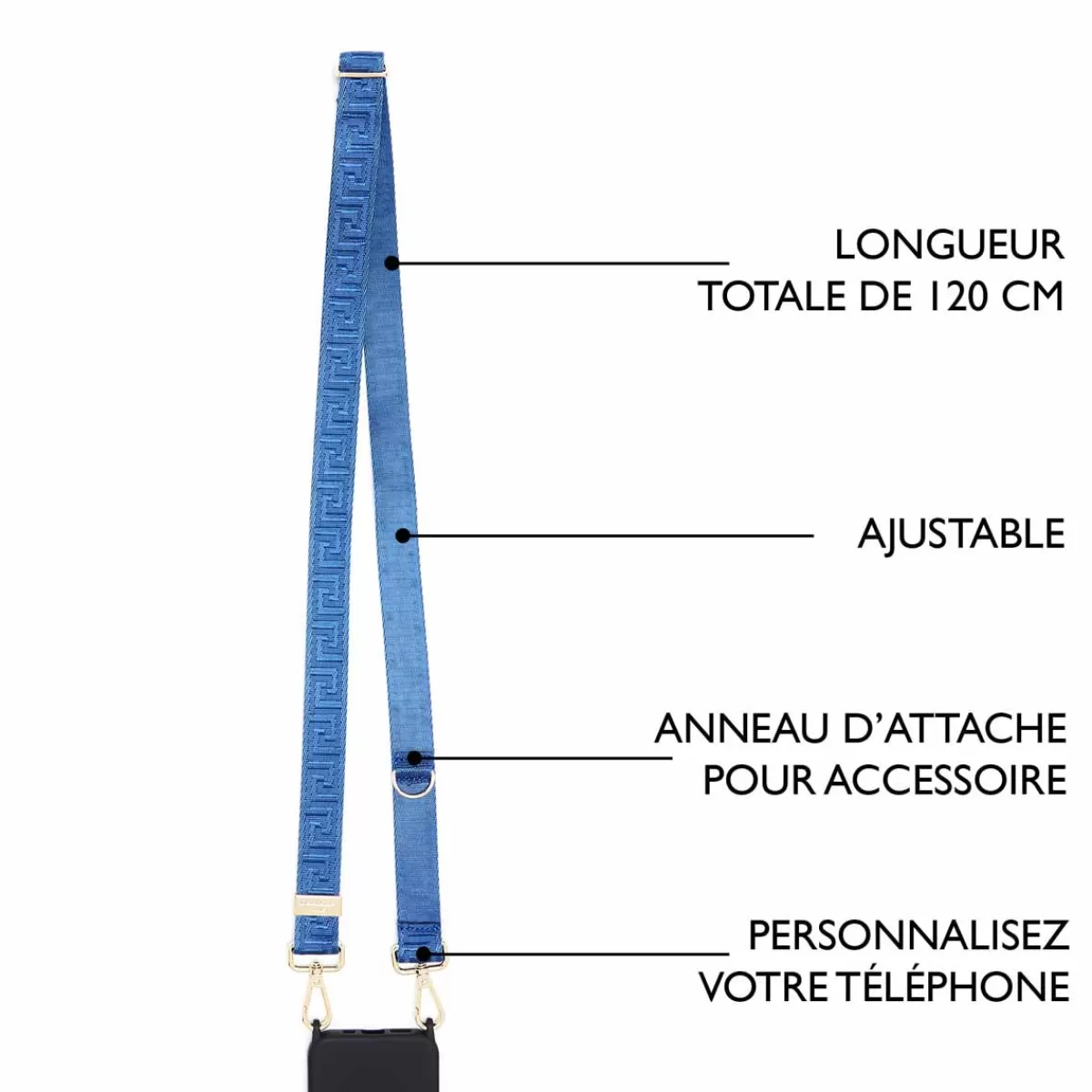 Shop Draeger Paris Sangle pour Pochette Téléphone Bleu