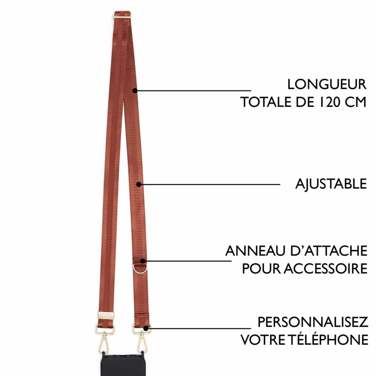 Cheap Draeger Paris Sangle pour Pochette Téléphone Camel