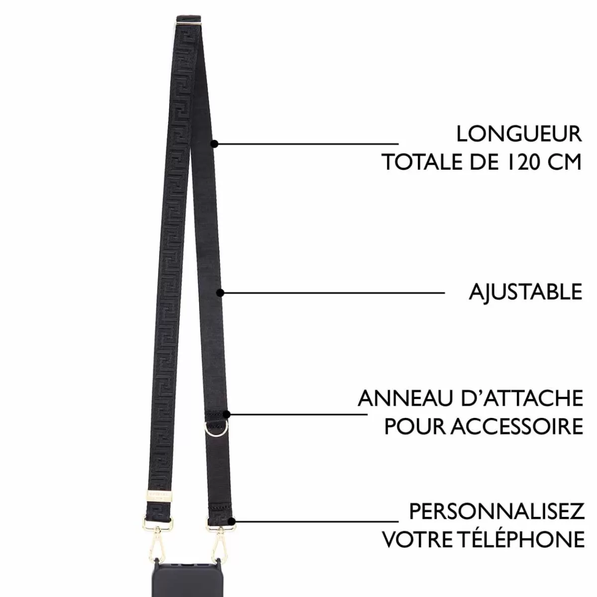 Cheap Draeger Paris Sangle pour Pochette Téléphone Noir